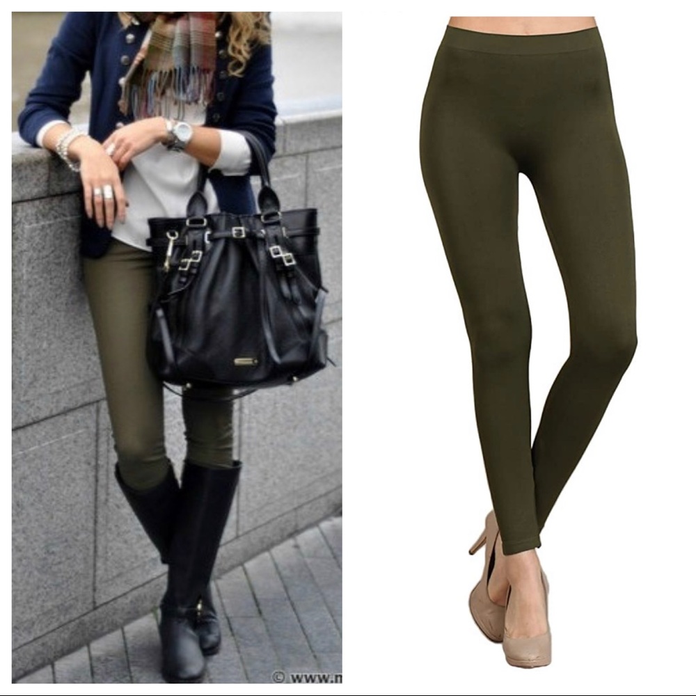 Olive color seamless contouring leggings - Picture 2 of 3